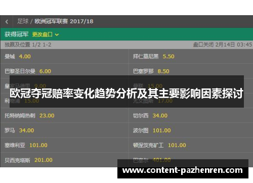 欧冠夺冠赔率变化趋势分析及其主要影响因素探讨 欧冠夺冠赔率变化趋势分析及其主要影响因素探讨
