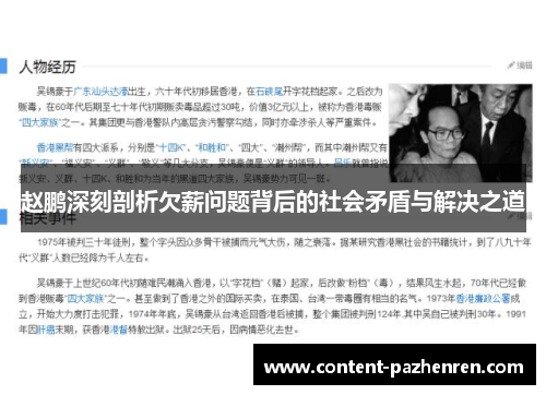 赵鹏深刻剖析欠薪问题背后的社会矛盾与解决之道 赵鹏深刻剖析欠薪问题背后的社会矛盾与解决之道